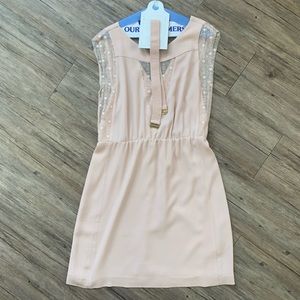 Romantic SANDRO (Paris) belted cap sleeve and lace dress, size L (Sandro size 3)